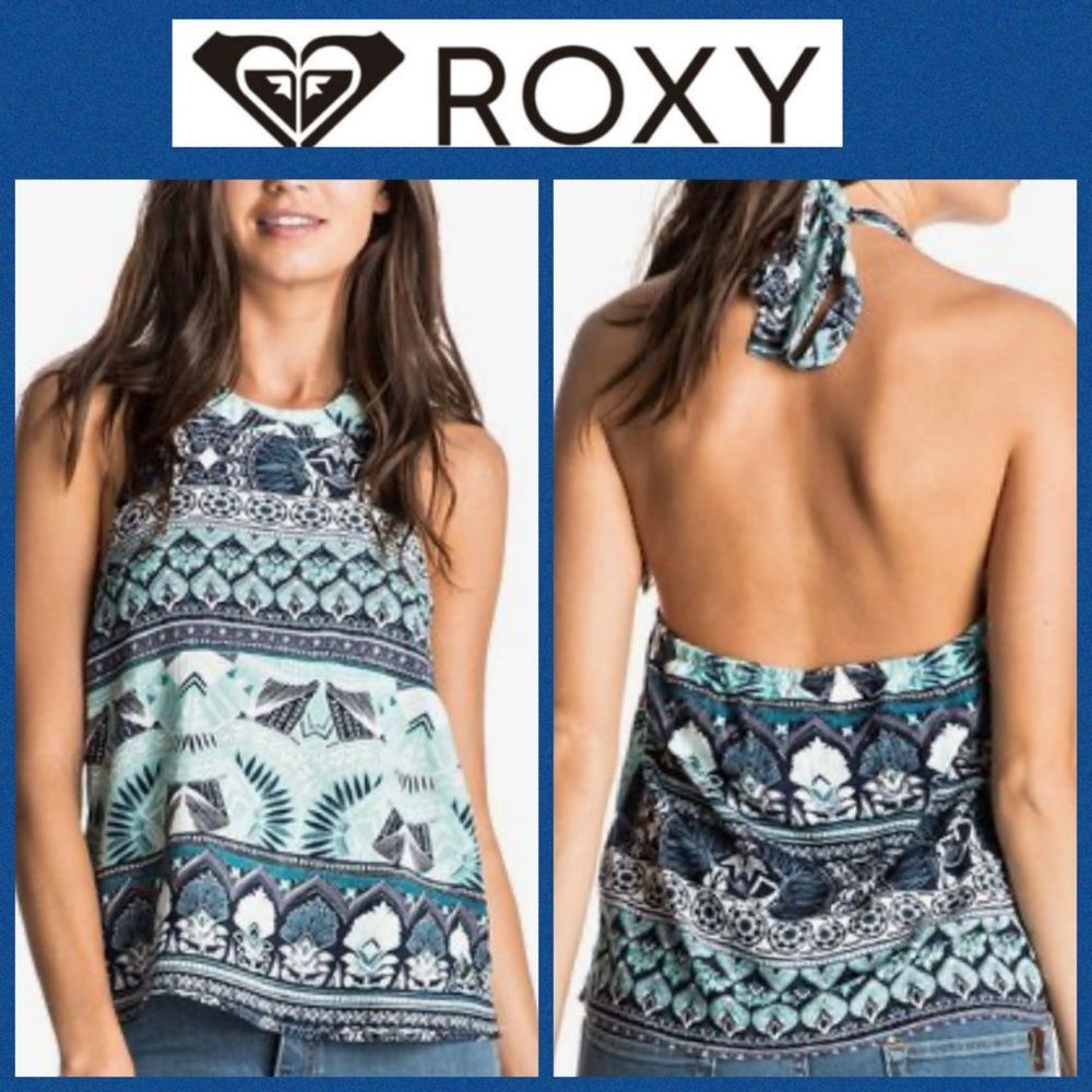 Roxy Blue Print Sleeveless Halter Top XS NEW